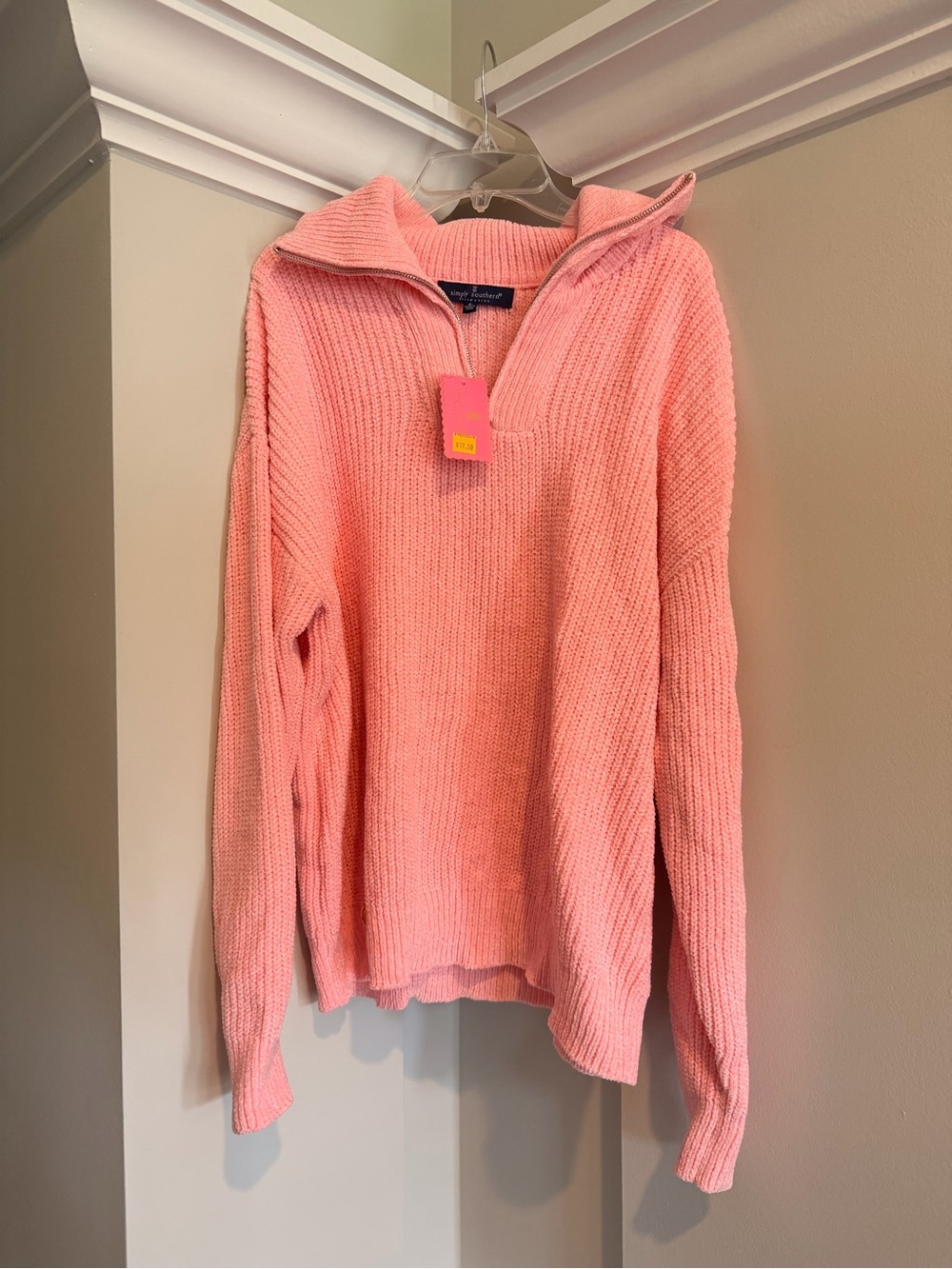 NWT Simply Southern Pink Ribbed Quarter Zip Sweater Pullover L